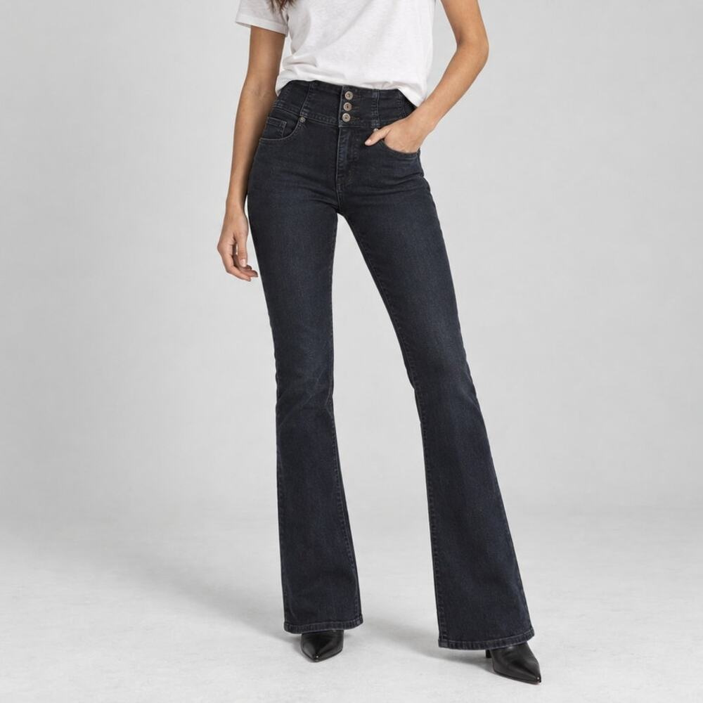 Veronica Beard Beverly Mid-Rise Skinny-Flare Jeans 25 Navy Dark Ink Full Length